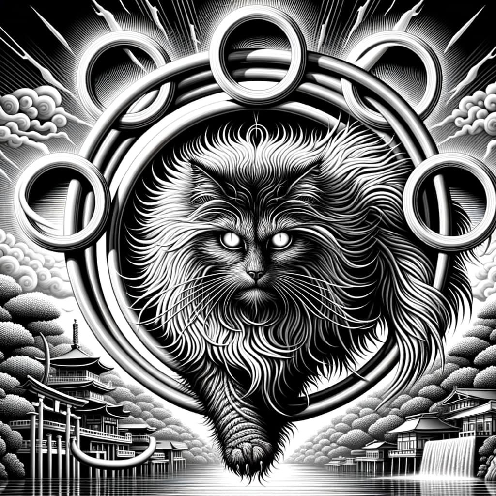 Cyberpunk Feral Cat Wears Miyamoto Musashi's Five Rings