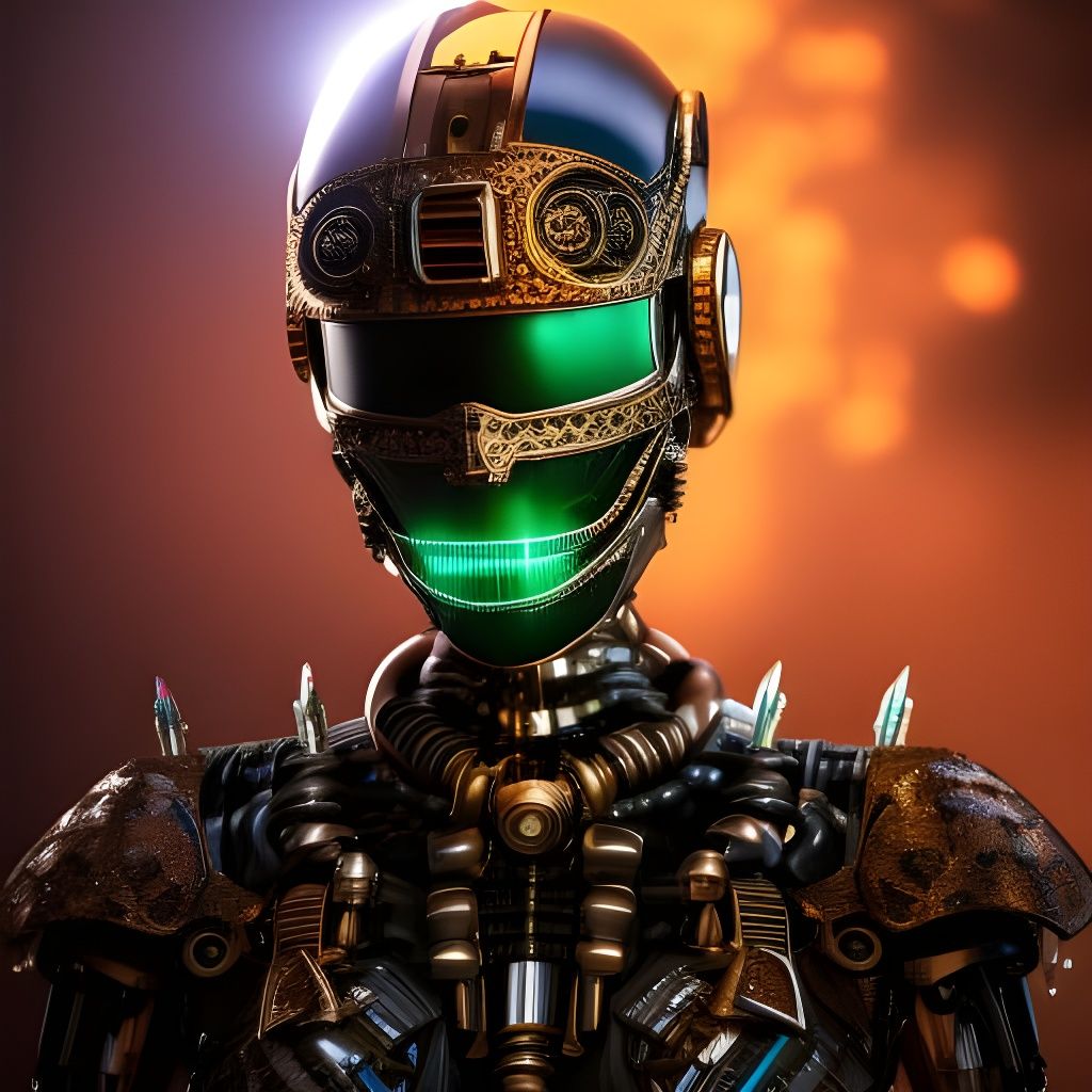 Lizard-Green Droid Warlock Portrait in Steampunk Style