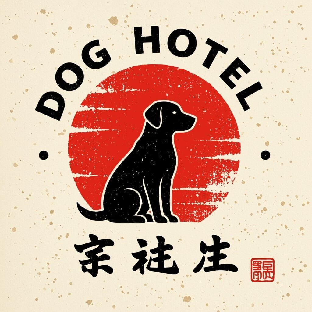 Dog Hotel Logo in Japanese Hanko Seal Style