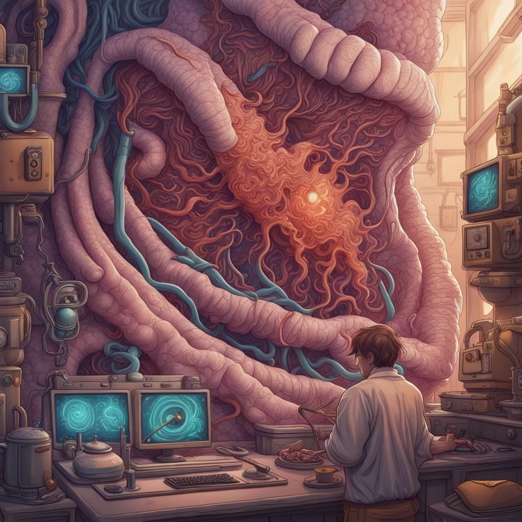 Colorful Colonoscopy Line Art: Detailed Matte Painting