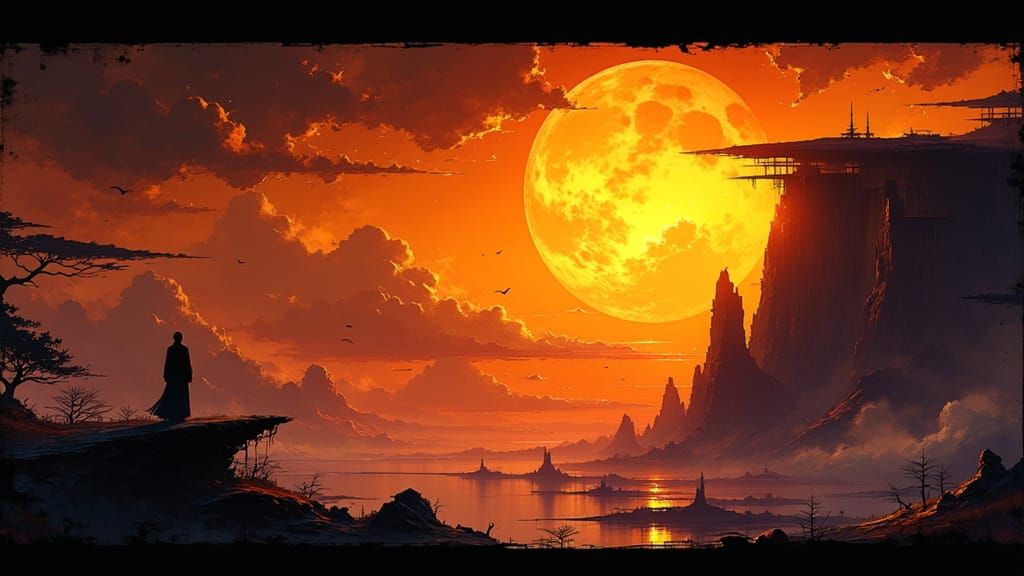 Cosmic Sunset with Vibrant Colors