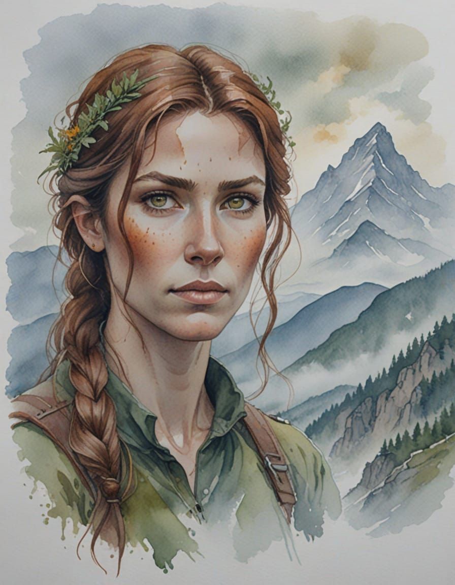 Majestic Copper-Skinned Ranger in Watercolor