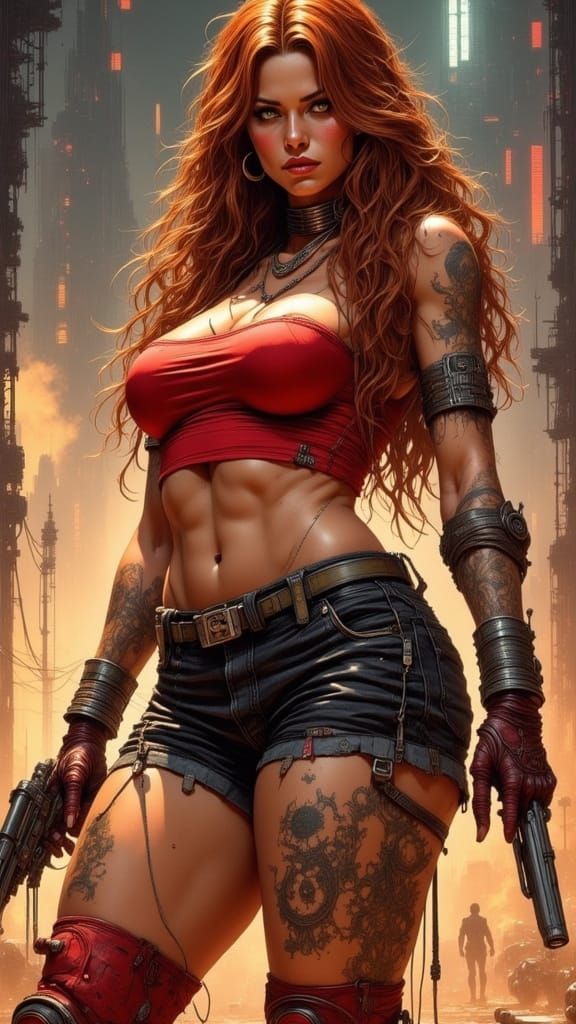 Italian Woman with Tattoos in Fantasy Art Style