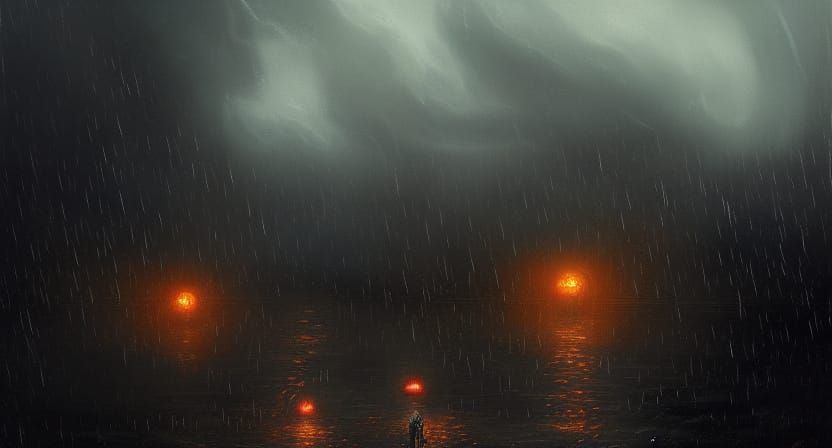 Tentacled Horrors in Stormy Sky, Dark Fantasy Concept Art