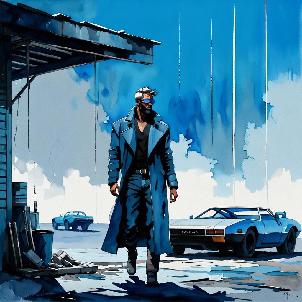 Cyberpunk Ranch in Watercolour Painting