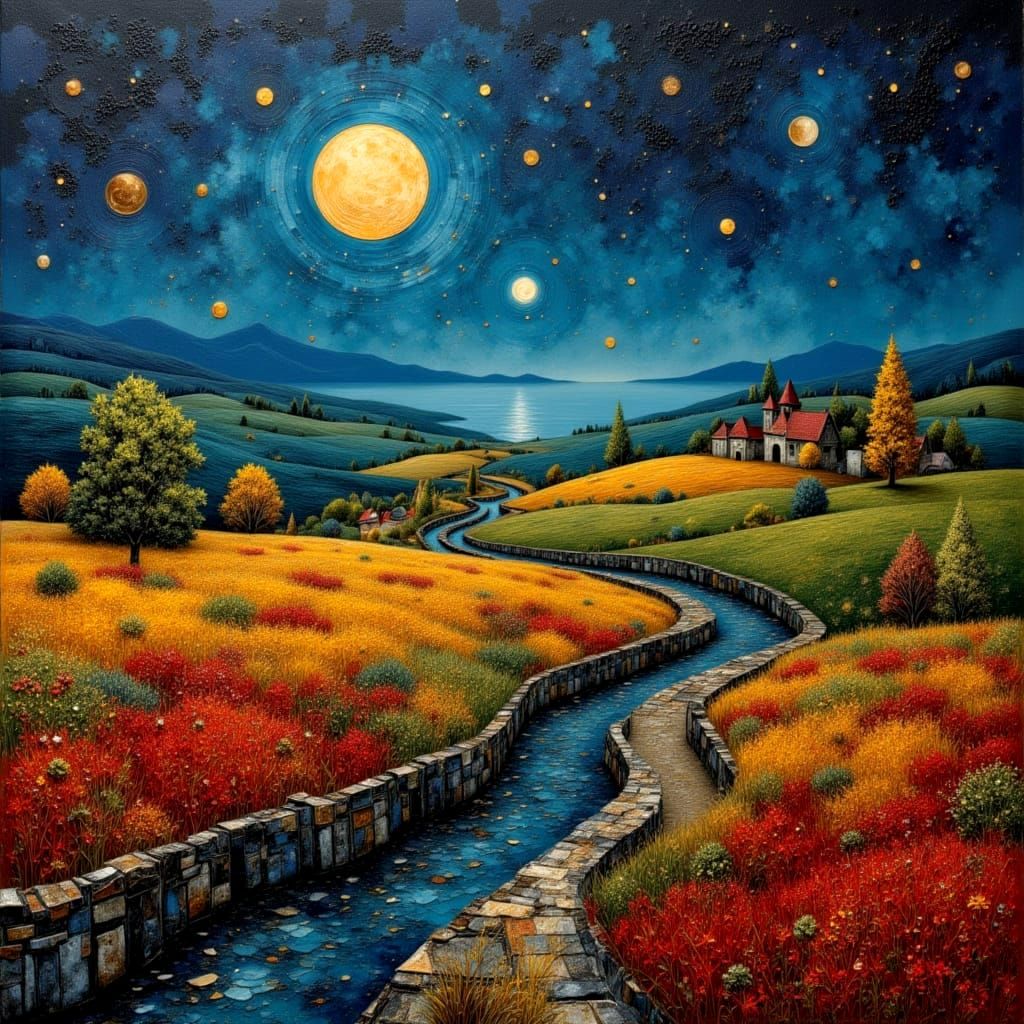 Peaceful Farm at Night Under Full Moon