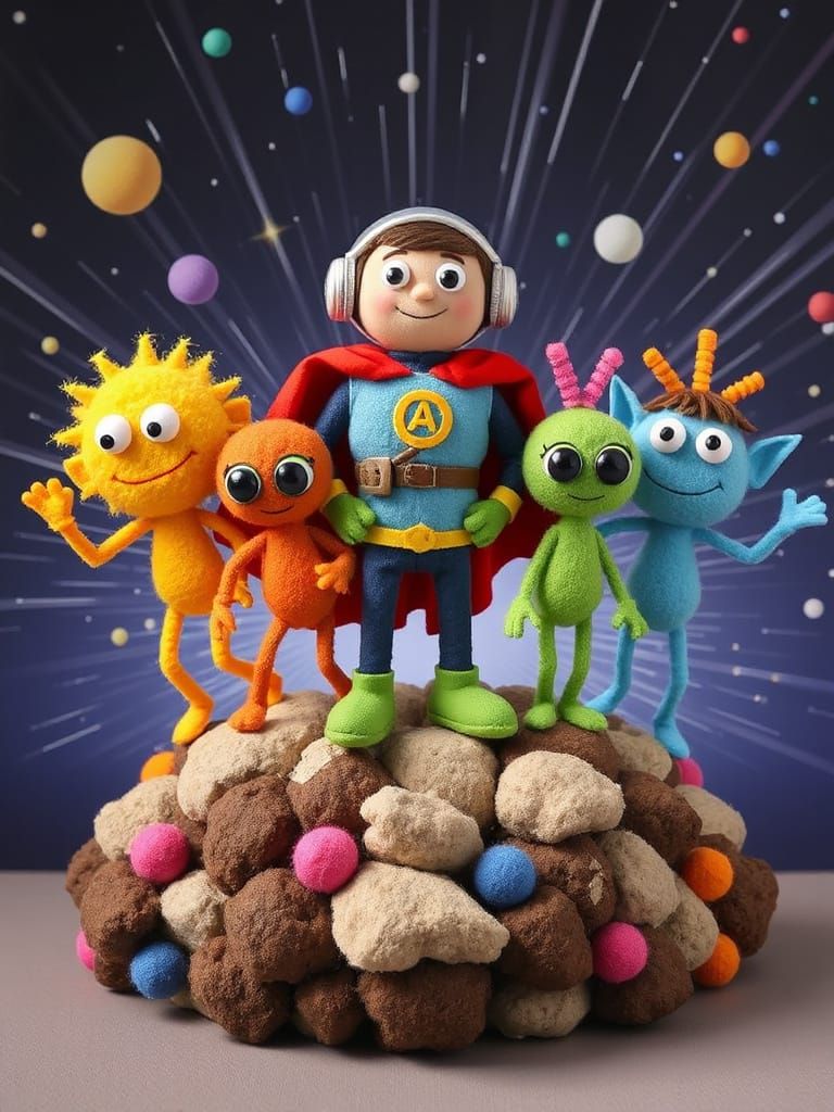 Heroic Pom Pom Space Captain and Alien Crew