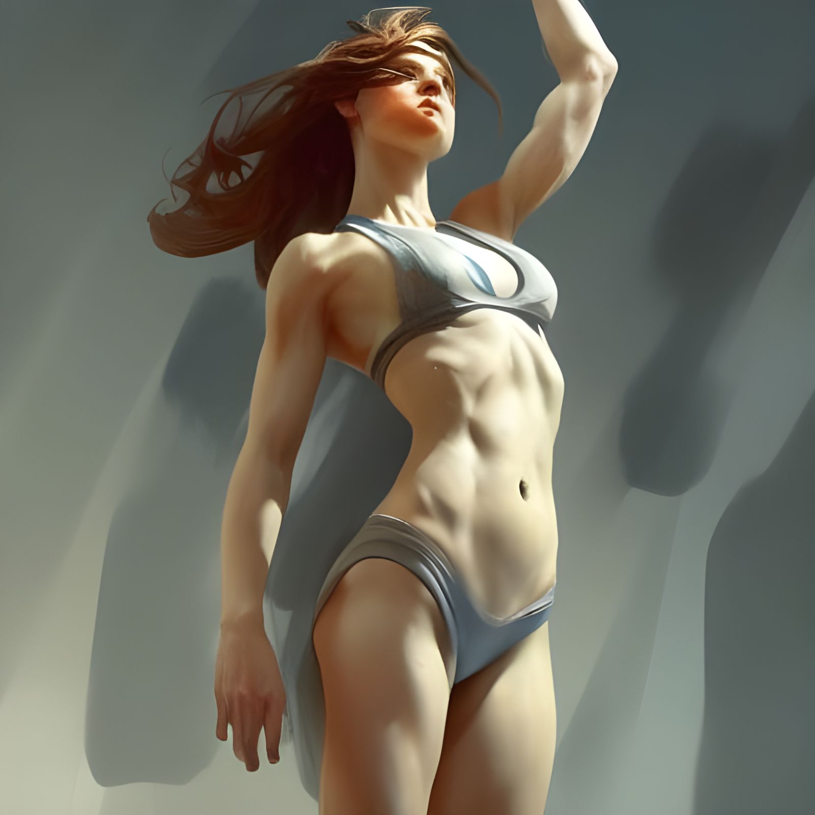 Gymnast with White Flag in Dynamic Lighting