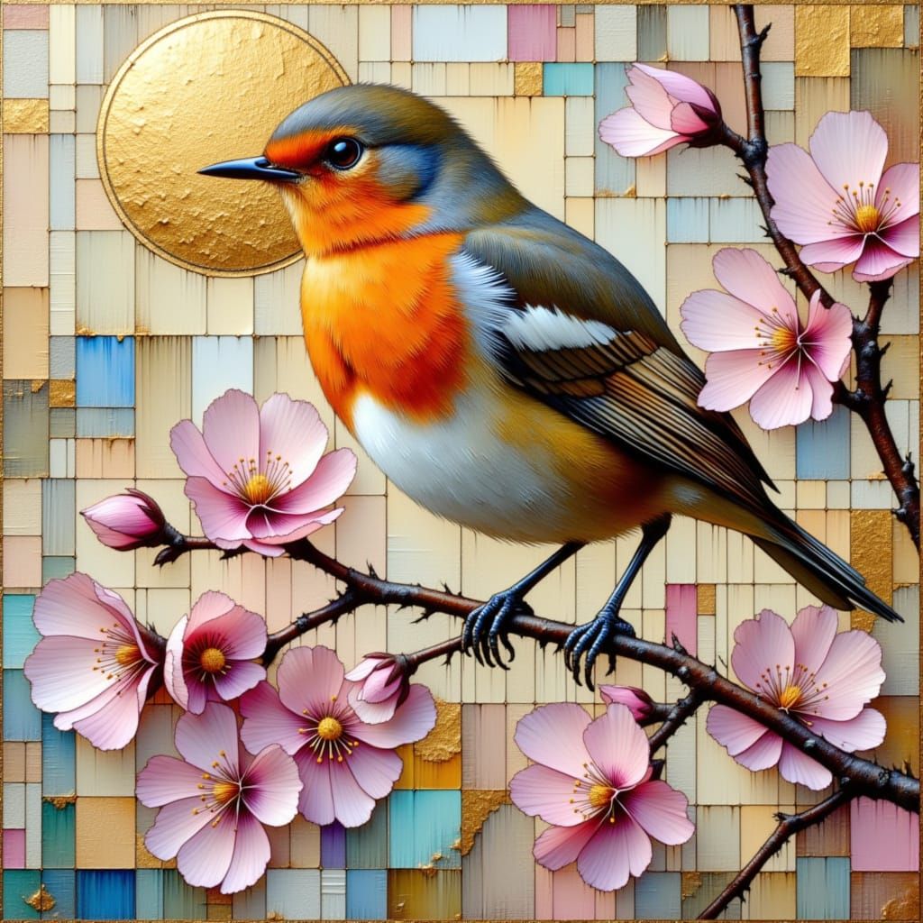 Delicate Australian Scarlet Robin in Vibrant Oil Painting St...