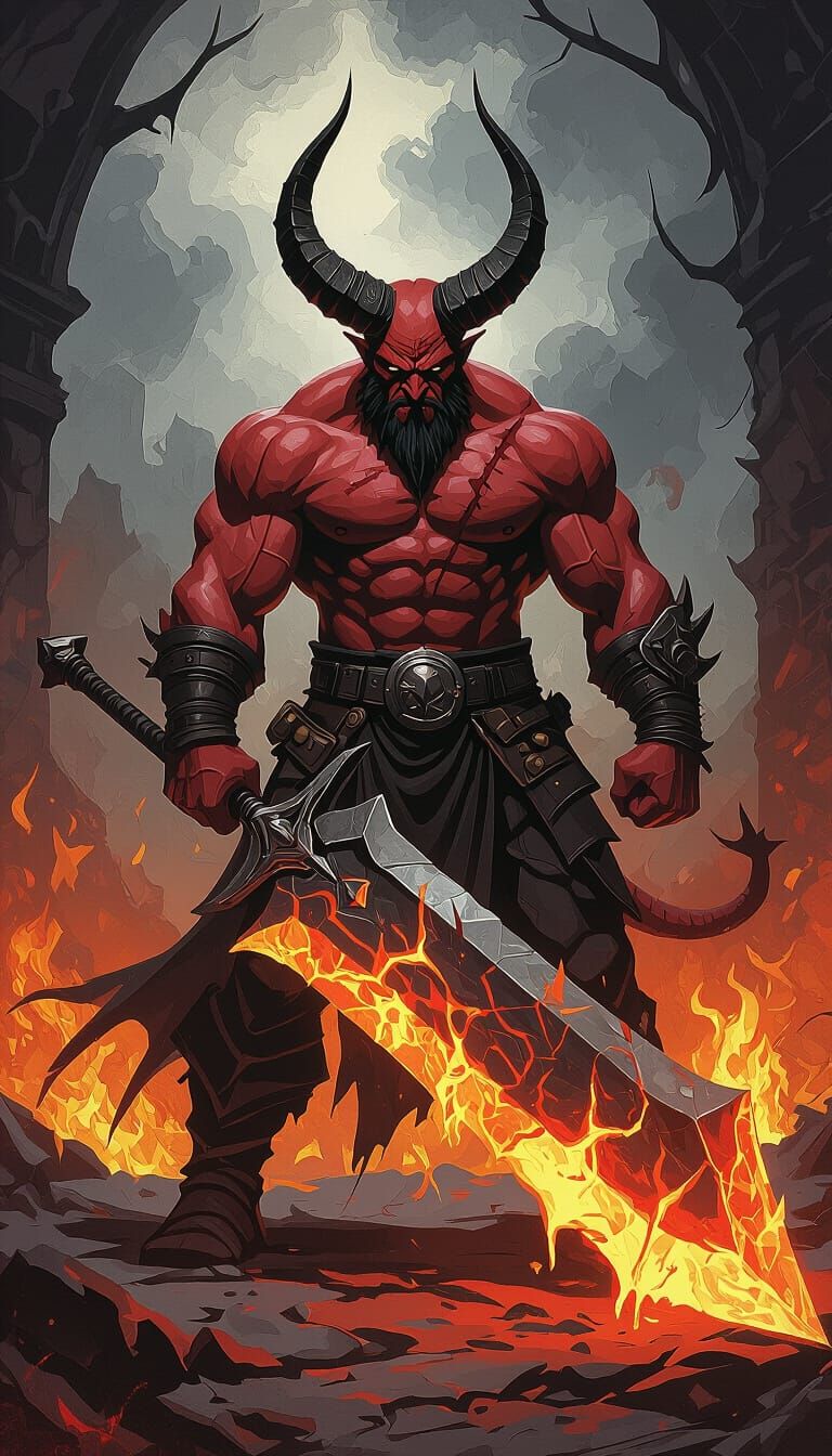 Fiery Hell Warrior with Massive Sword
