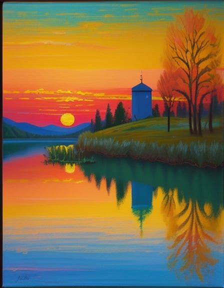 Orange Paints Sunset: Impressionist Oil Painting