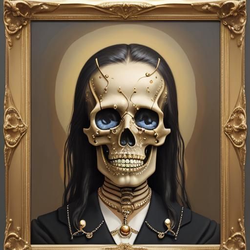 Golden Skull with Diamonds: A Surrealist Vision