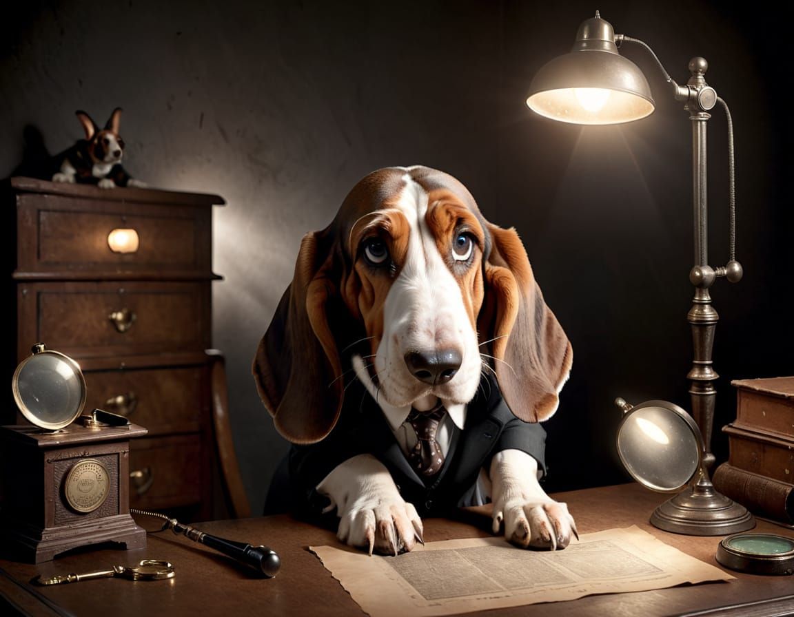 Basset Hound Detective in Noir Style