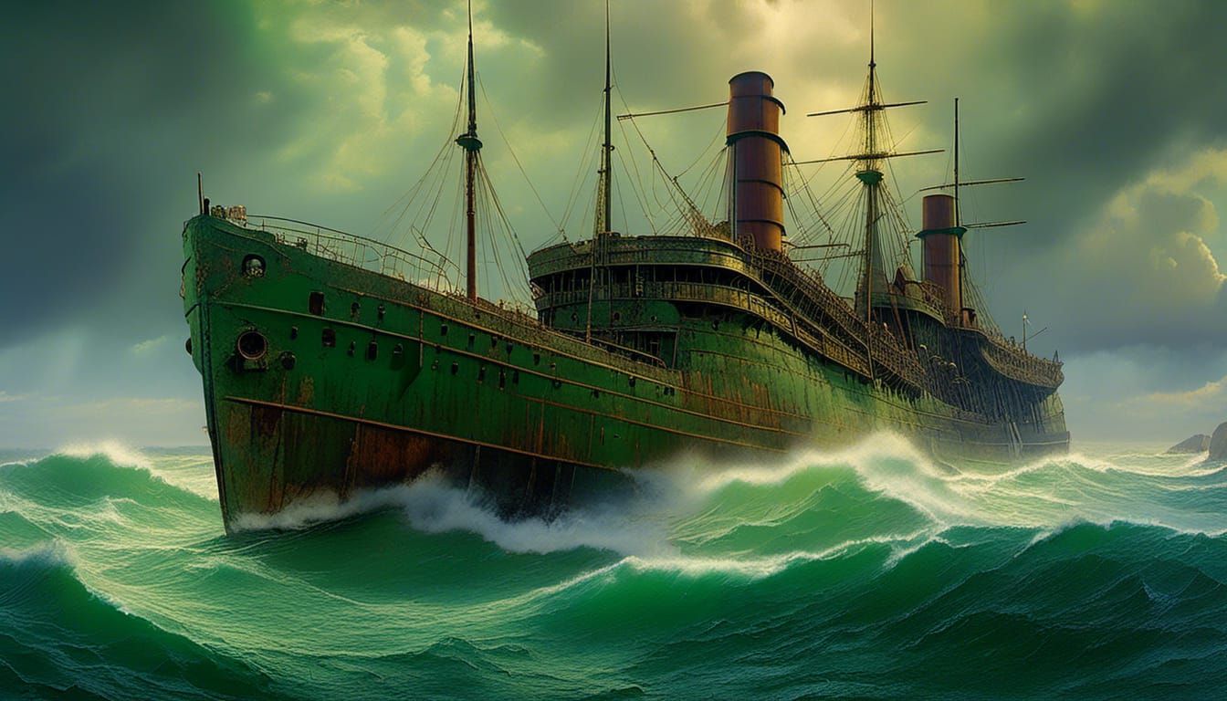 Weathered Liberty Ship Sailing the Sea