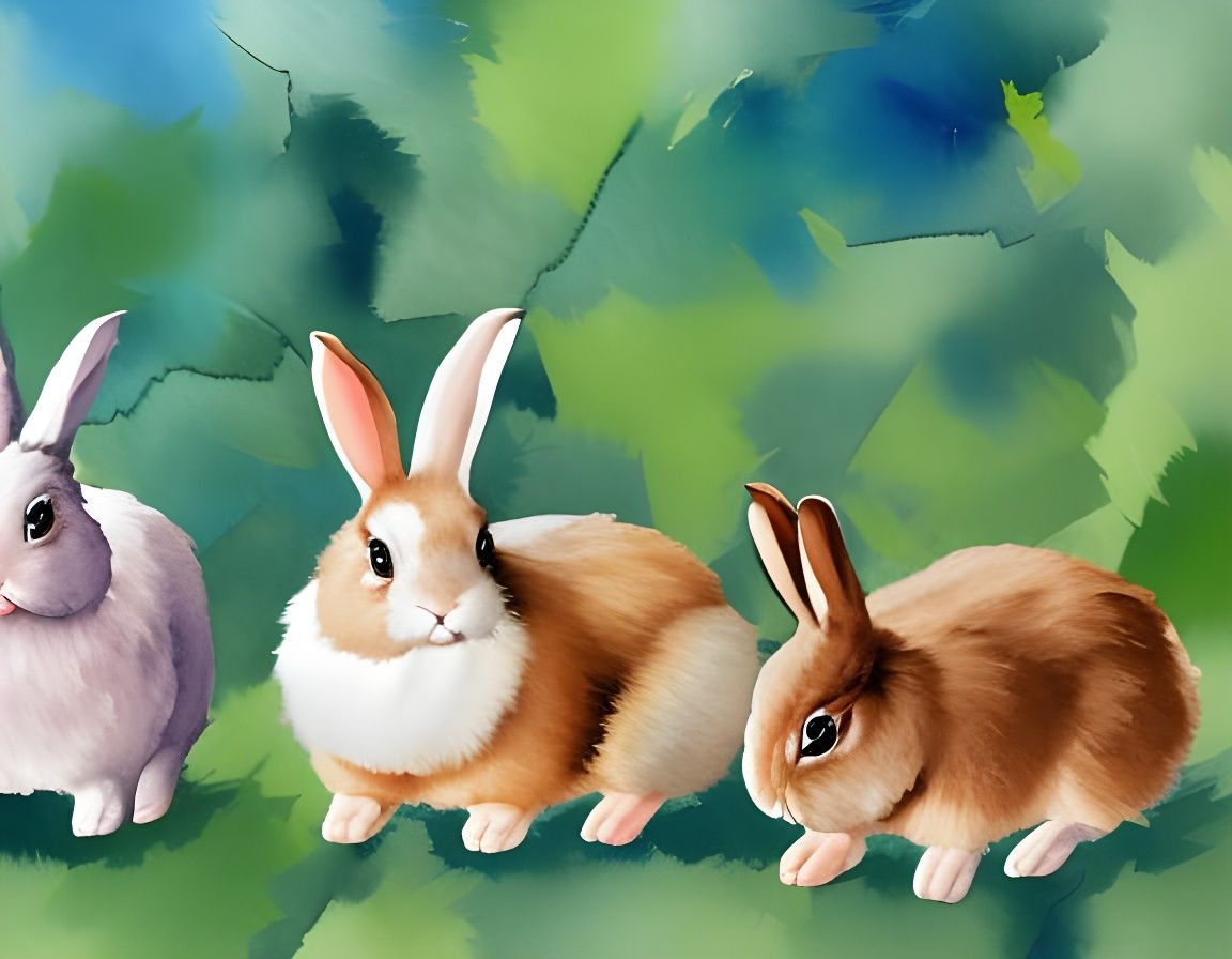 Cute Plush Rabbits in Gouache Watercolor Style