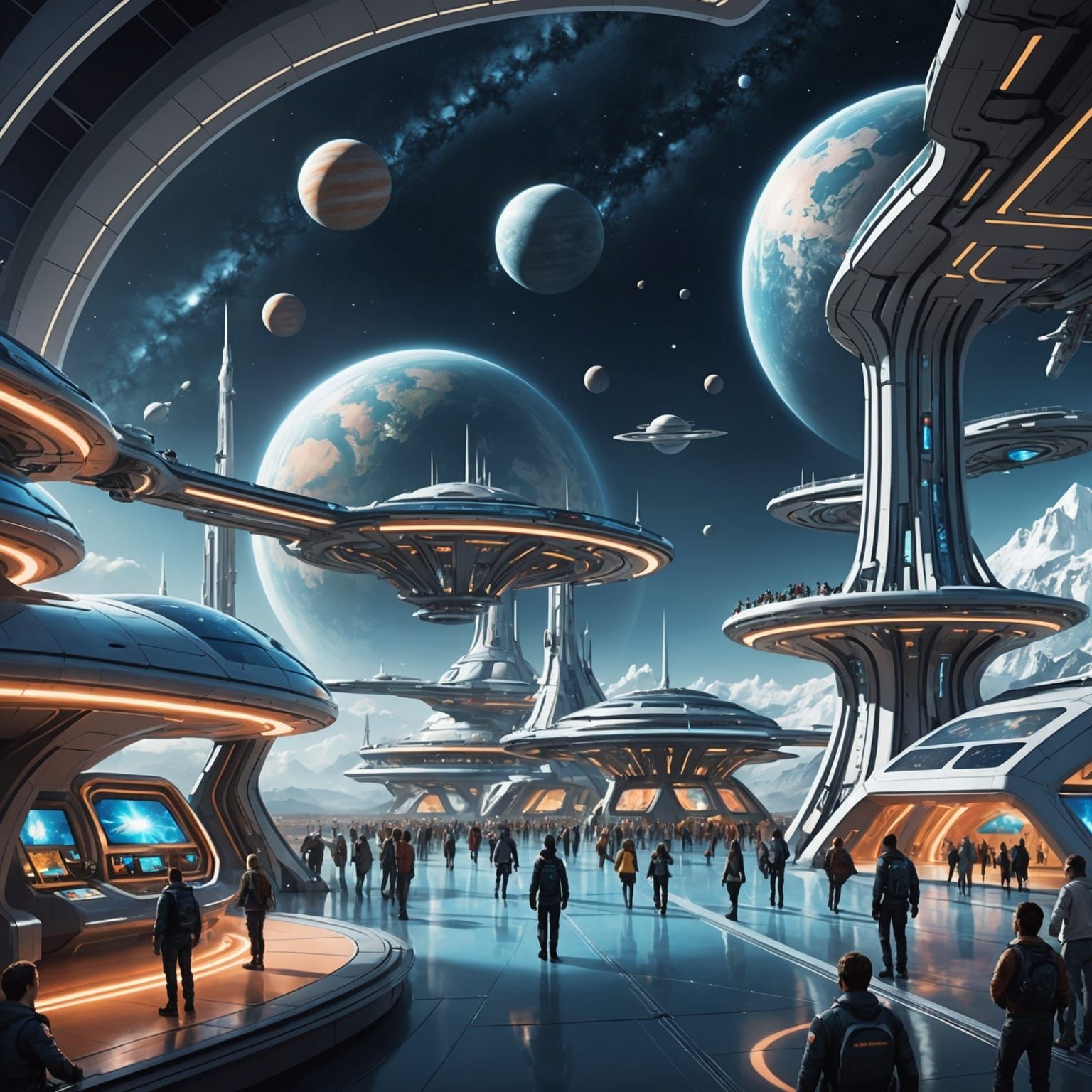 Futuristic Space Theme Park Illustration