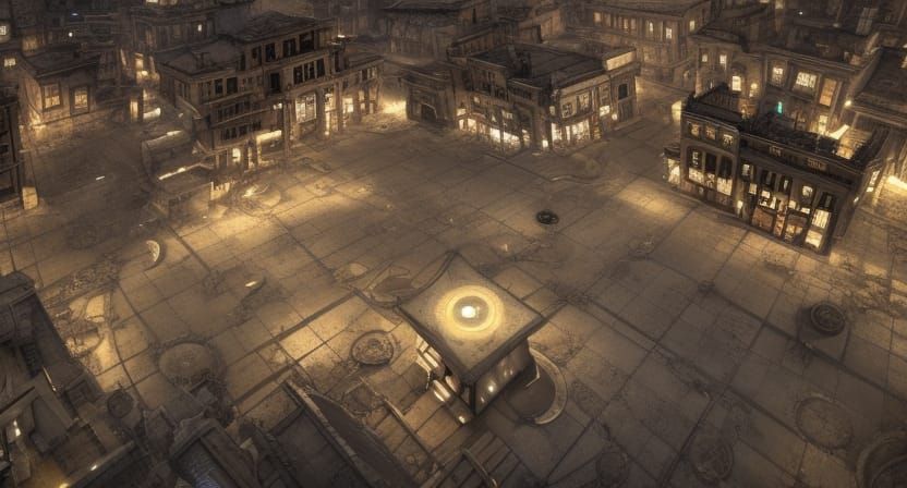 Epic Empty Town Center in Liminal Sci-Fi Style