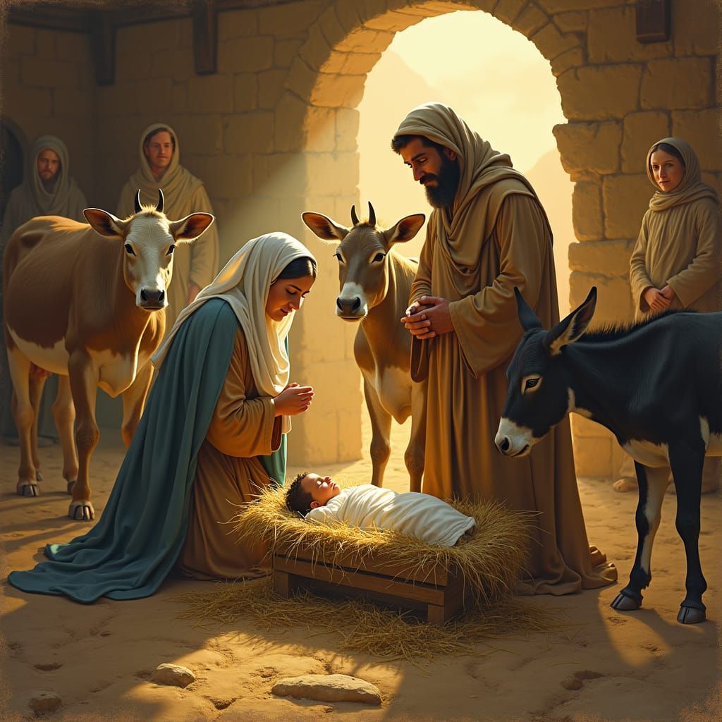 Nativity Scene in Folkloric Style