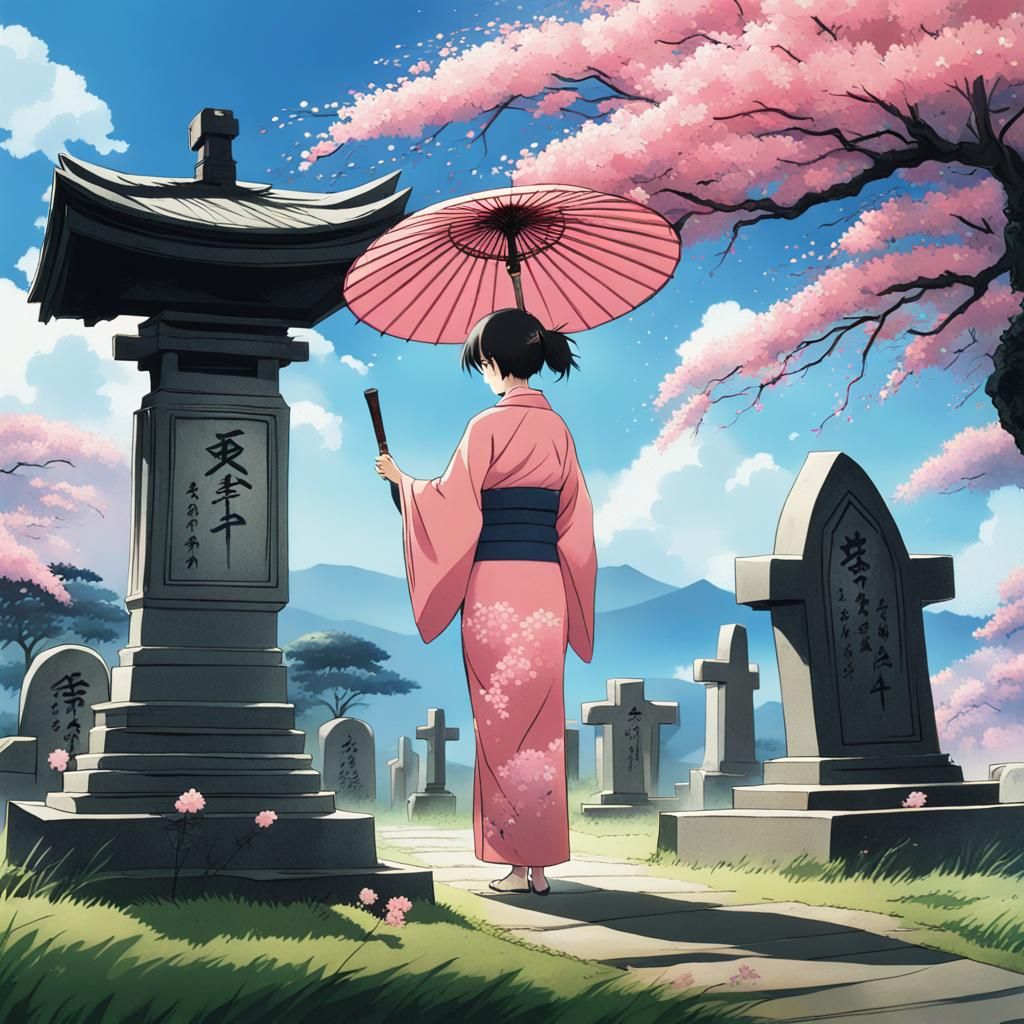Kimono Woman Pays Respects: Anime Key Visual