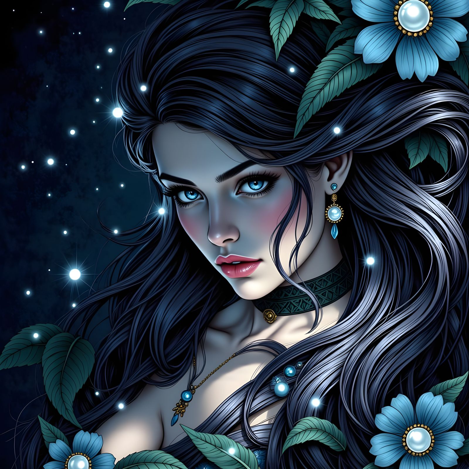 Art Nouveau Mermaid in Moody Deep Ocean