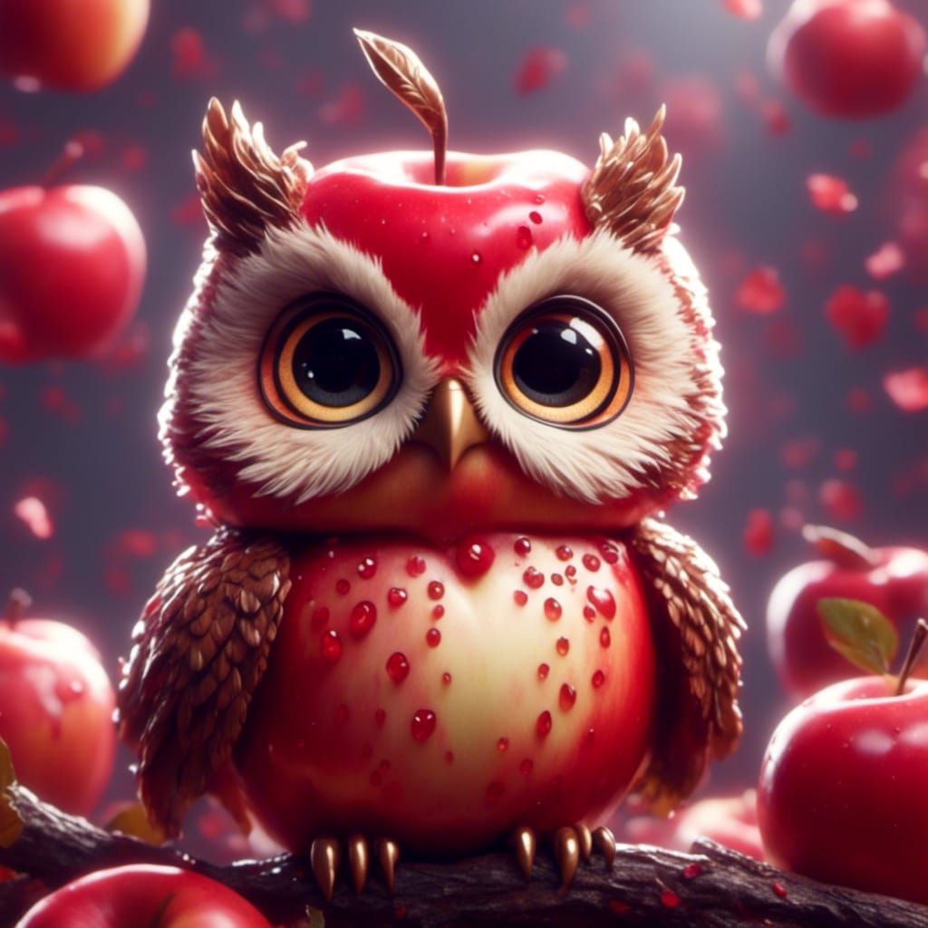 Cute Chibi Apple Owl in Cinematic Style