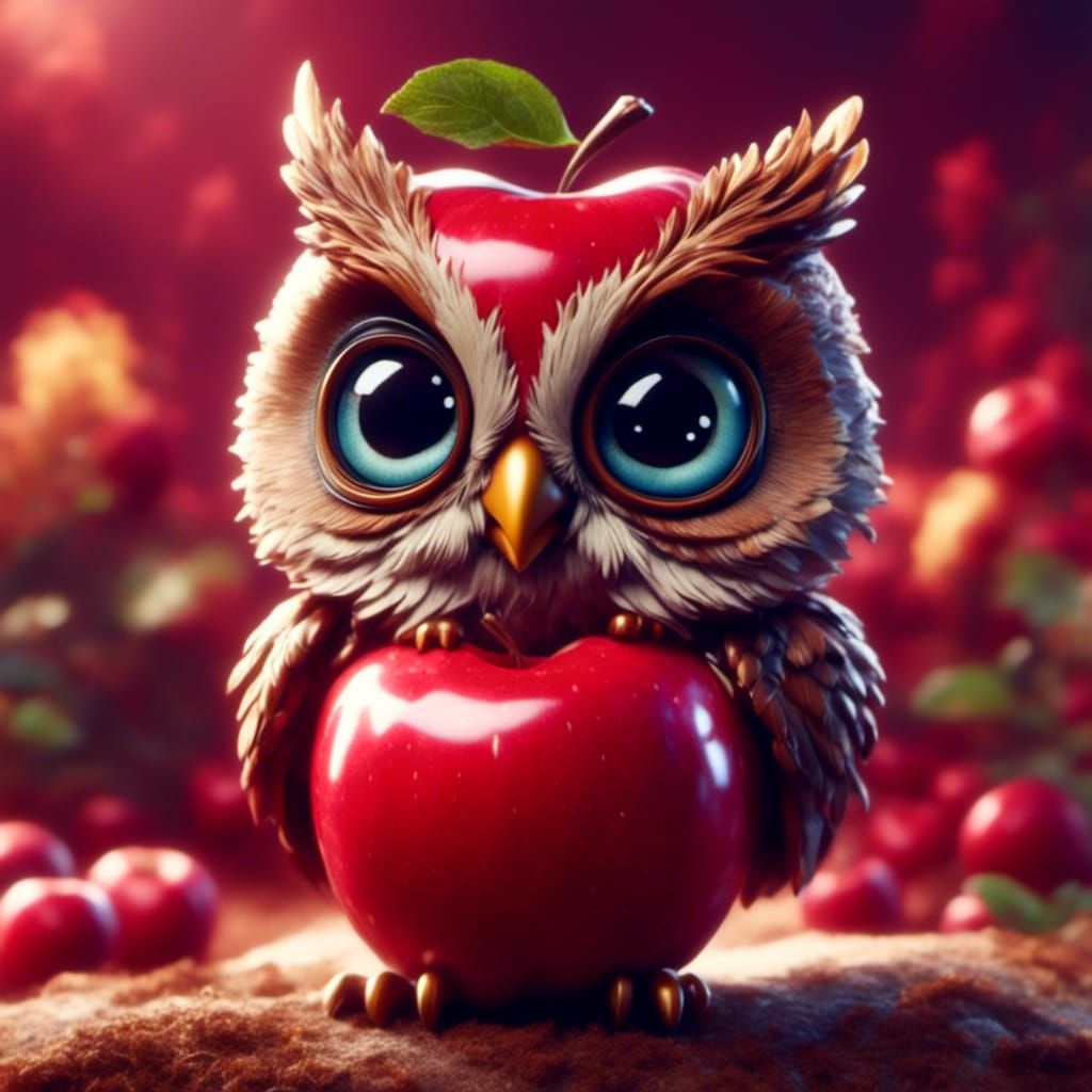 Cute Chibi Apple Owl in Super-Realistic Style