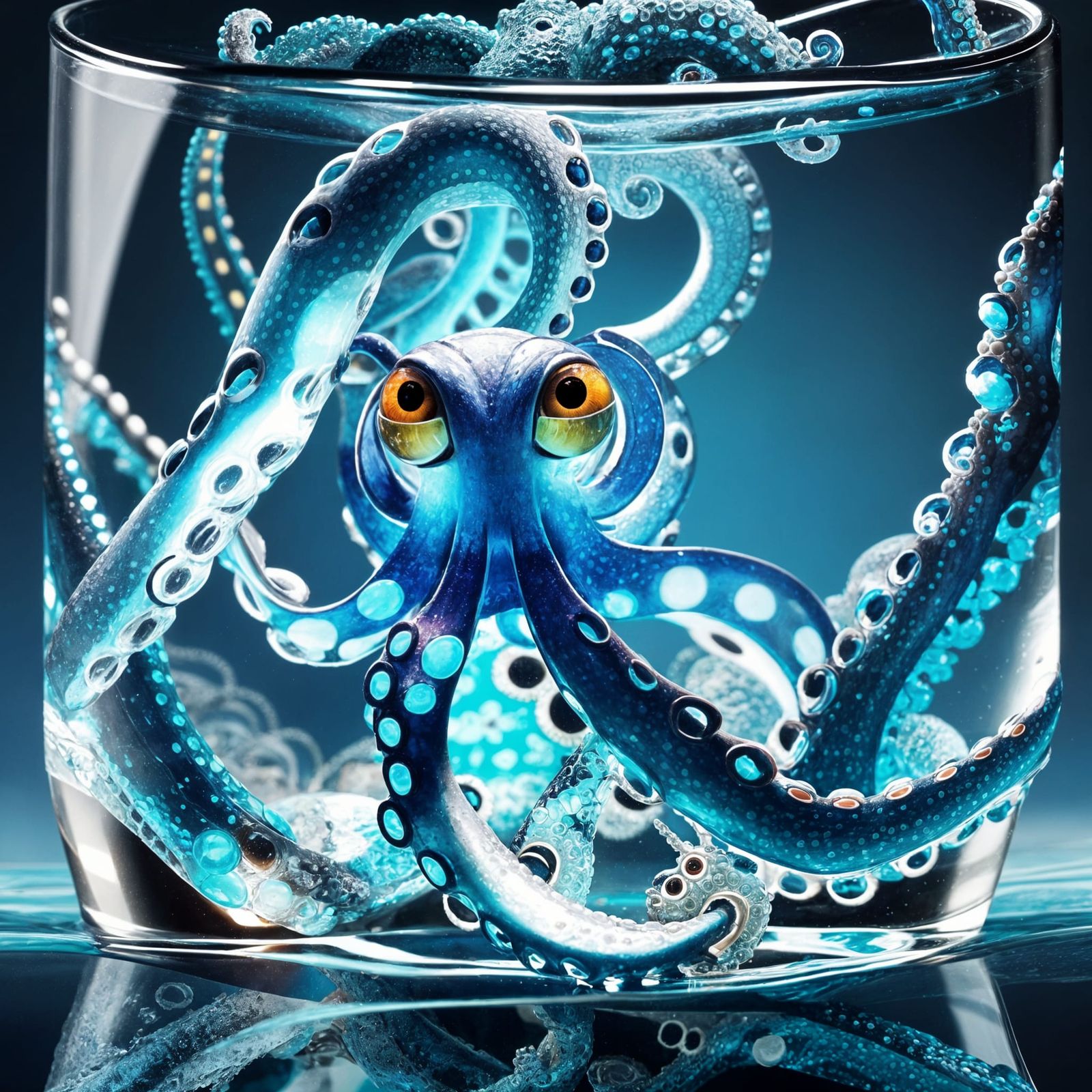 Octopus in Glass Under Microscopic Lens