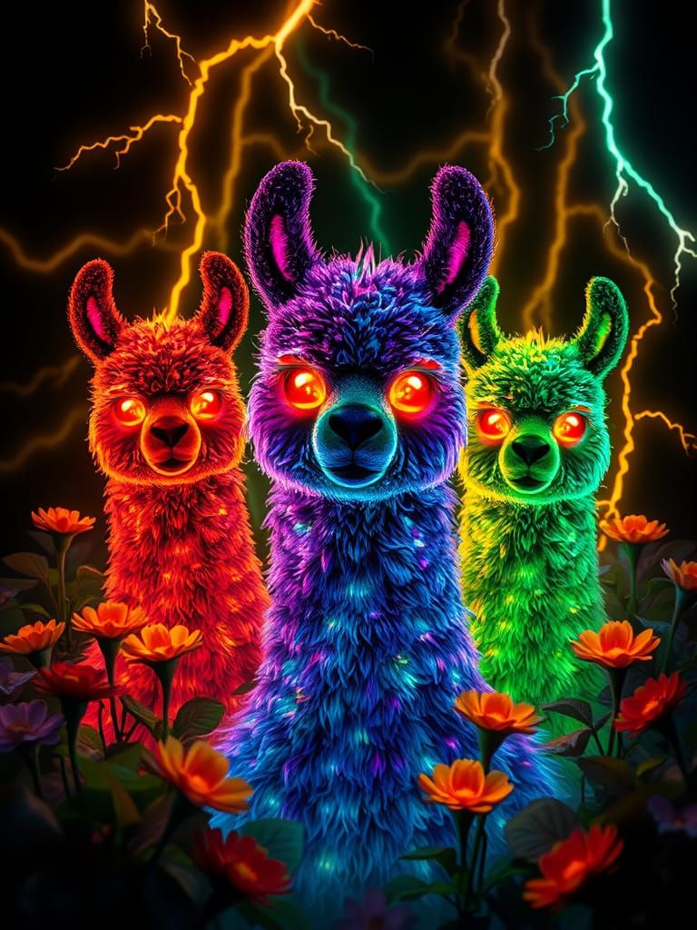 Bioluminescent Llama Topiaries in a Neon Forest