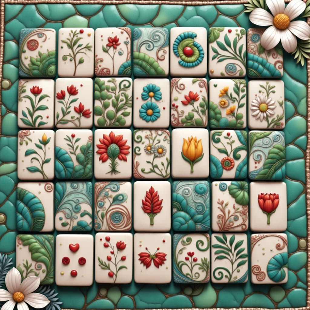 Intricate Zentangle Mahjong Tiles