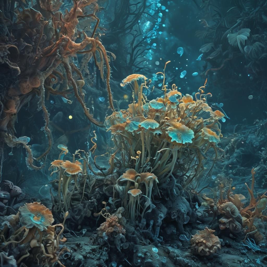 Surreal Methane Ocean on Titan with Bioluminescent Flora