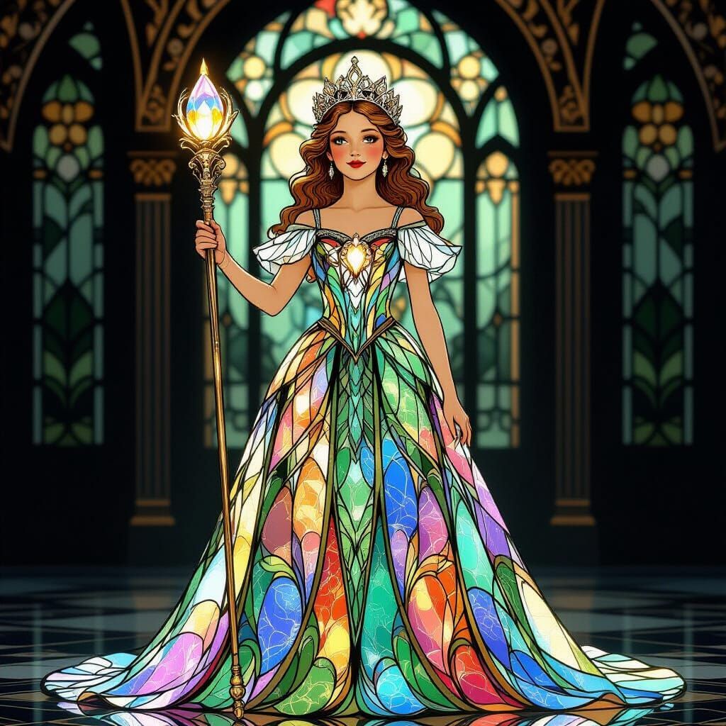 Art Nouveau Princess in Shimmering Glass Gown