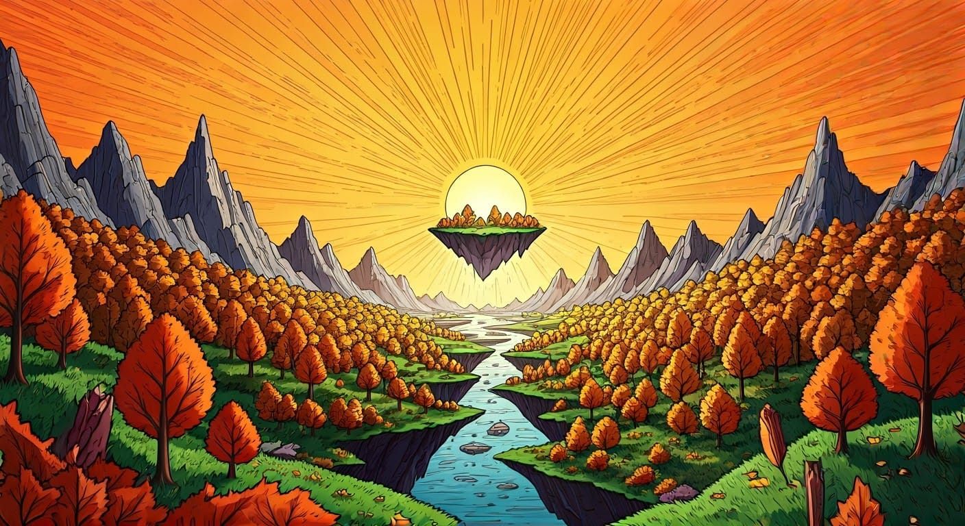 Colorful Whimsical Autumnal Valley Doodle Art