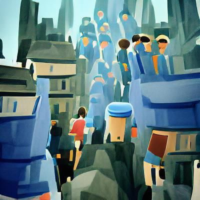 Minimalist Gouache Painting of a Bustling City