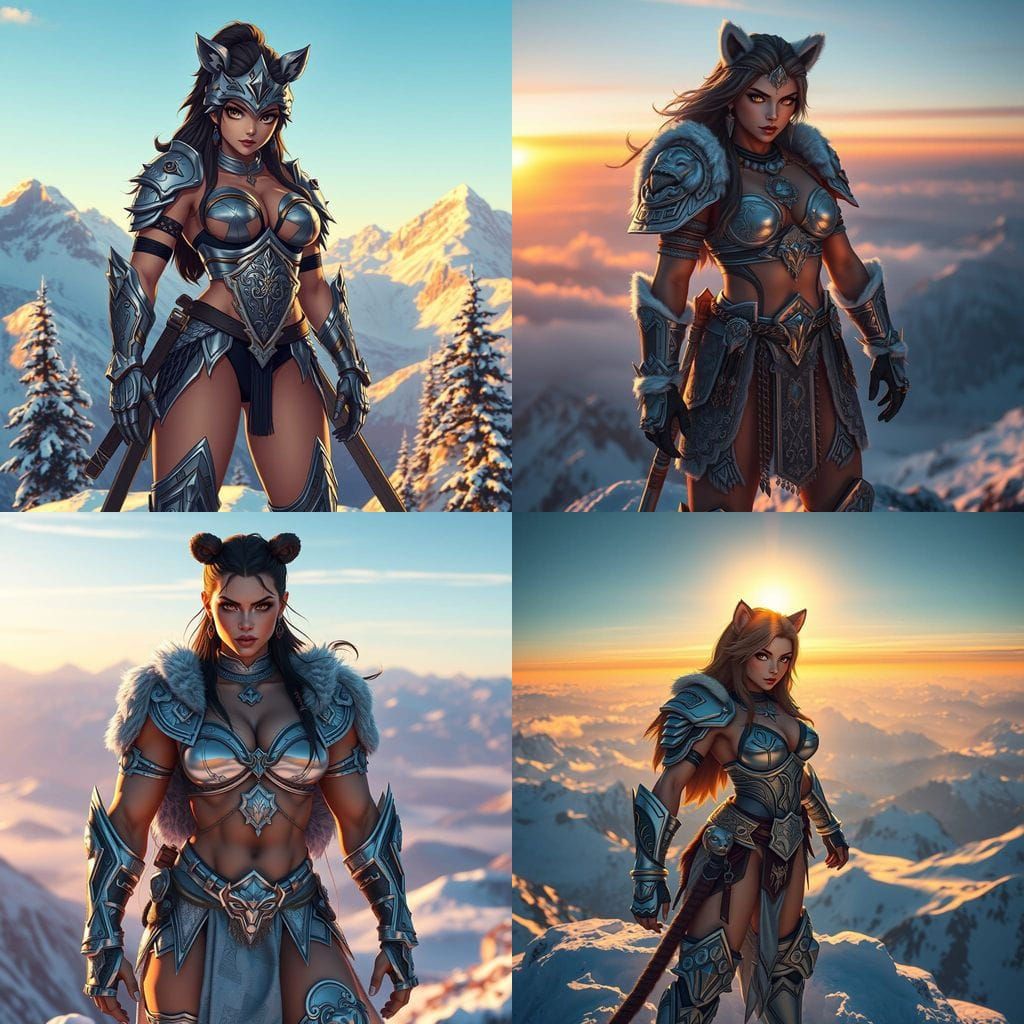 Epic Anime Warrior Stands Tall on Snowy Mountain Peak