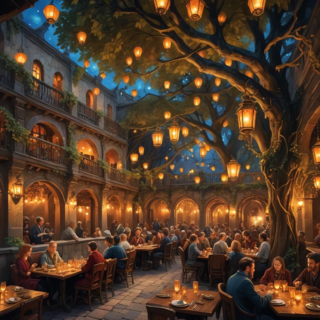 Mystical Night Cafe with Renaissance Patrons