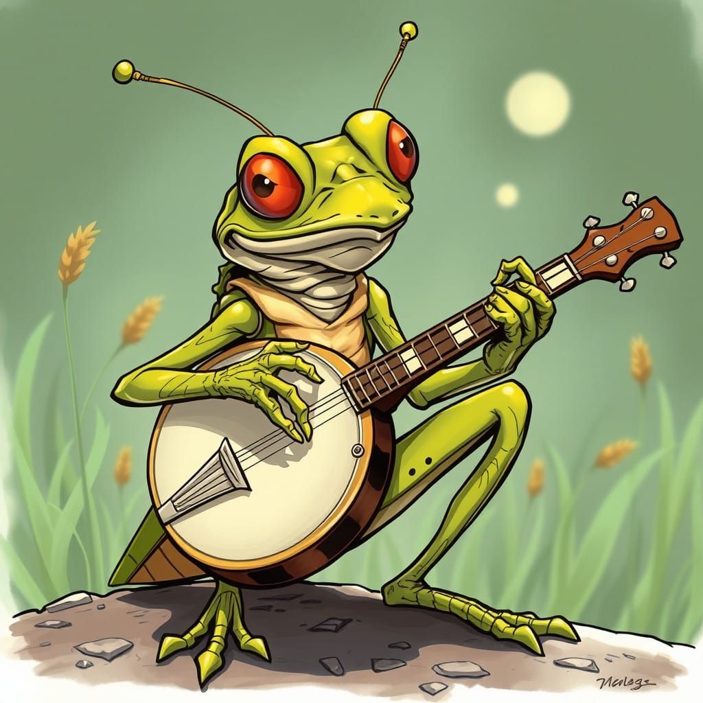 Surreal Cartoon Grasshopper Rocks Out on Banjo
