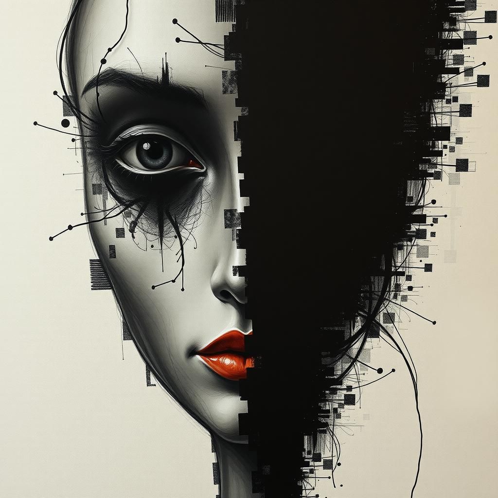 Enigmatic Face in Dreamlike Void, Digital Art