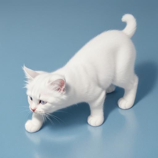 Fluffy White Kitten and Milk Bowl