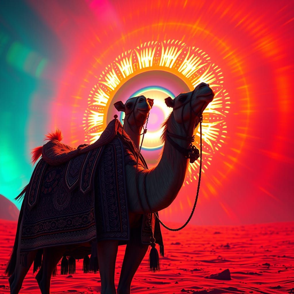 Ornate Camel Attempts Needle Passage: Art Nouveau