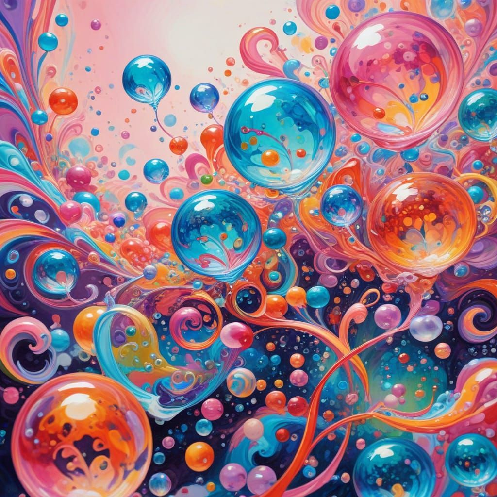 Whimsical Gouache Wonderland of Colorful Soap Bubbles