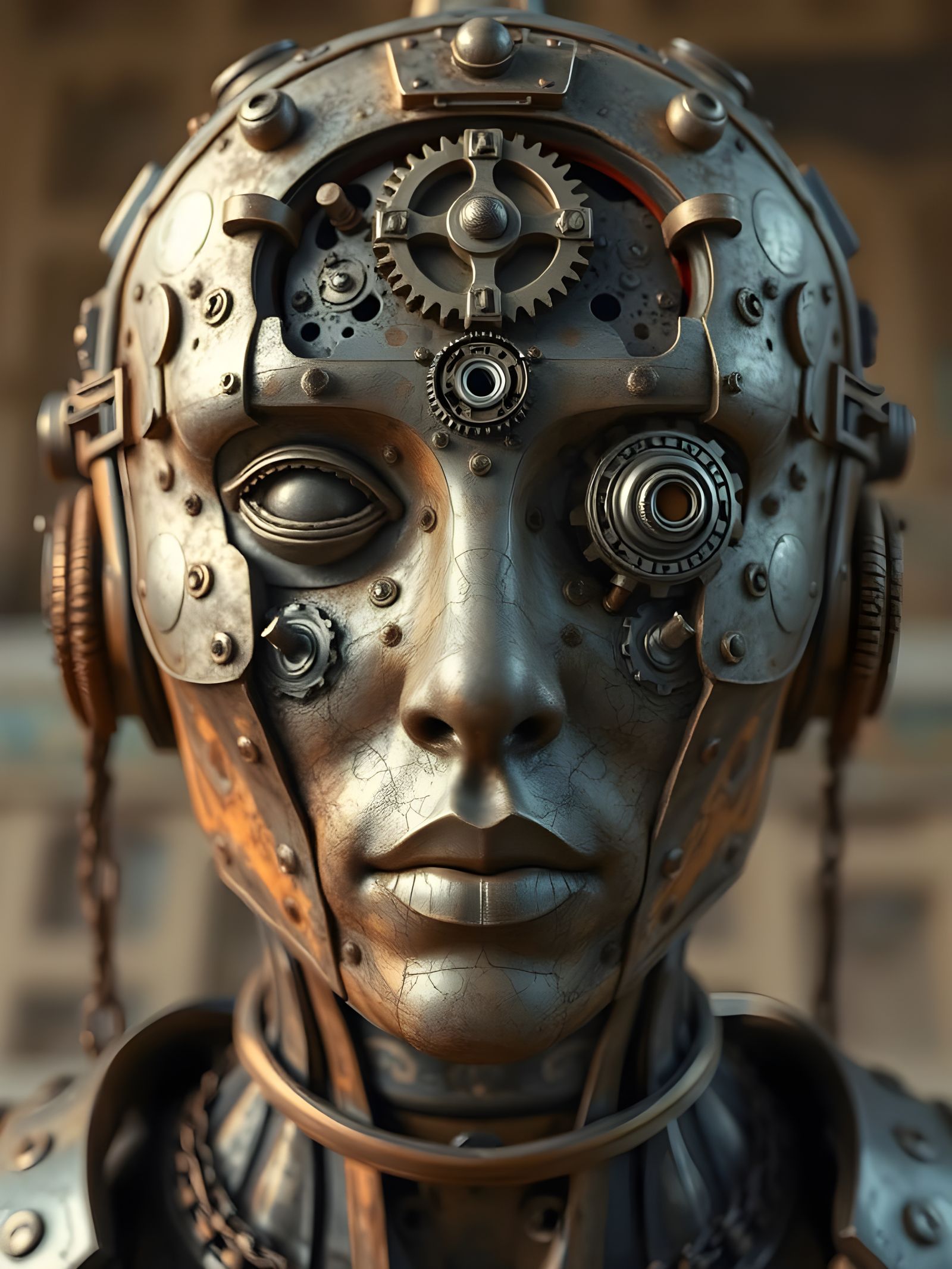 Cyborg Warrior in Ancient Armor