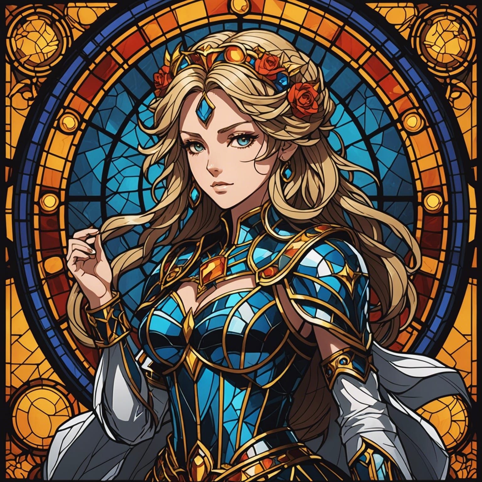 Rocker Goddess in Stained Glass Anime Style