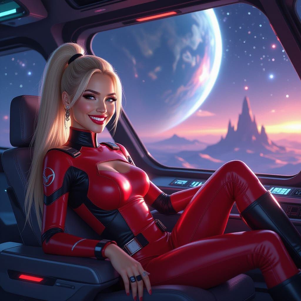 Blonde Pleiadian Woman in Futuristic Spaceship
