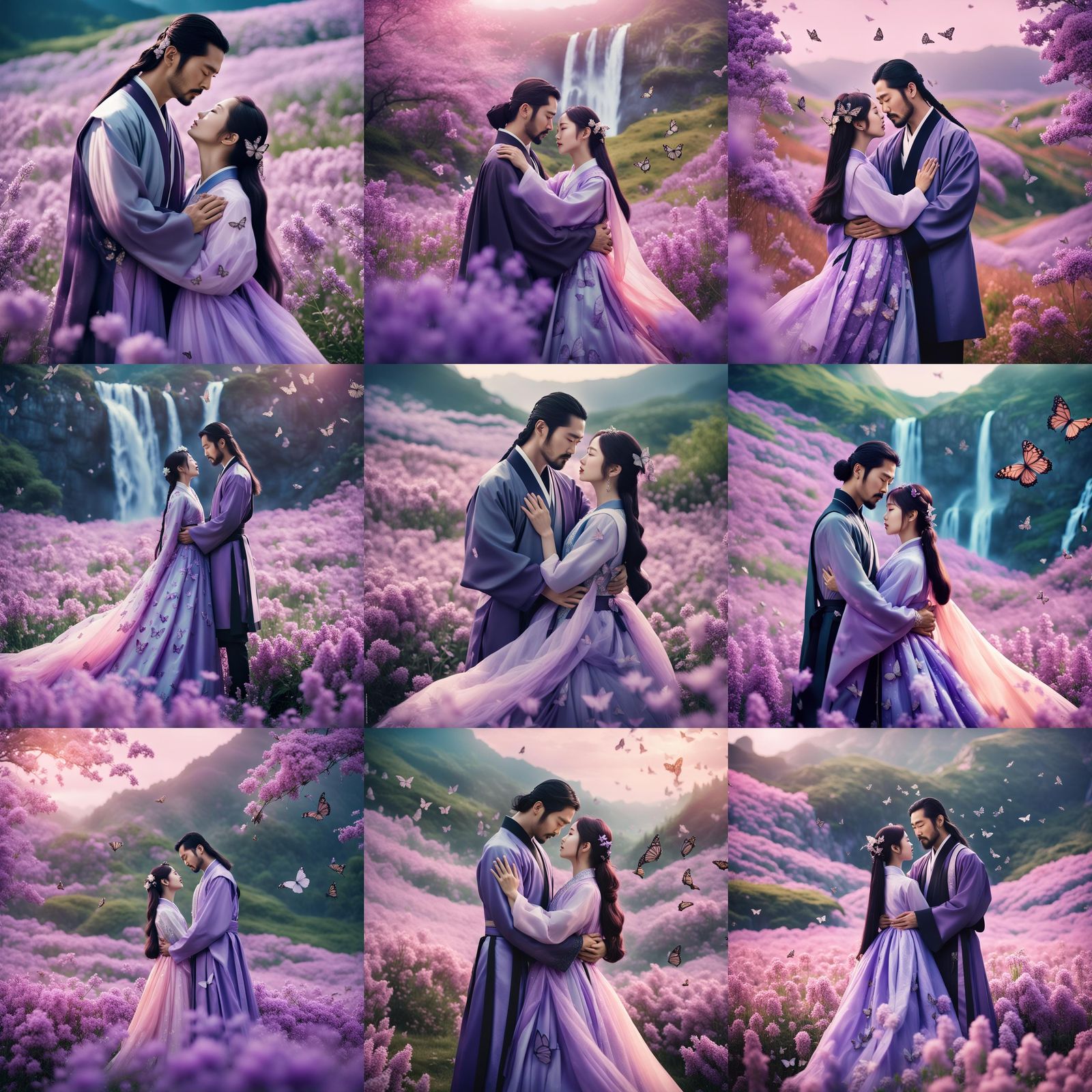 Korean Drama Couple in Lilac Field Film Still