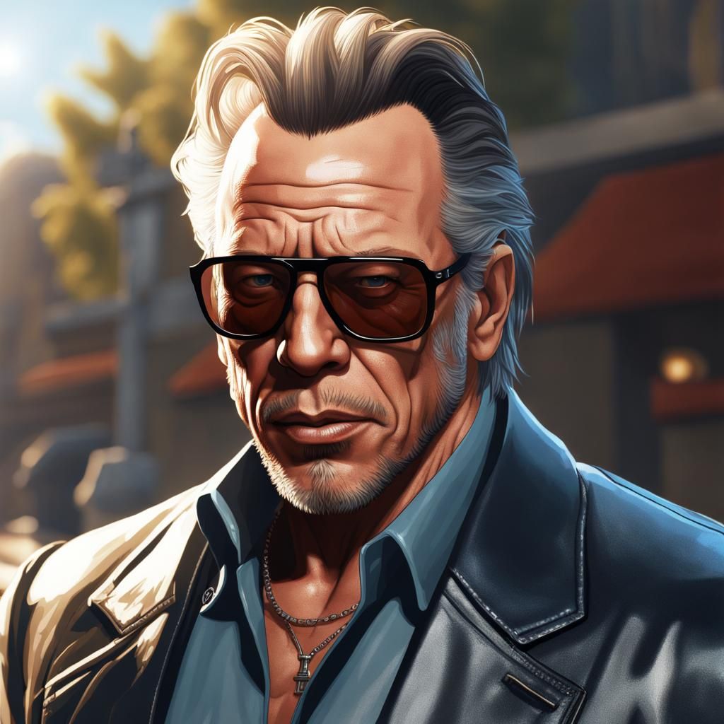 Mickey Rourke Portrait in Cyberpunk Streetwear