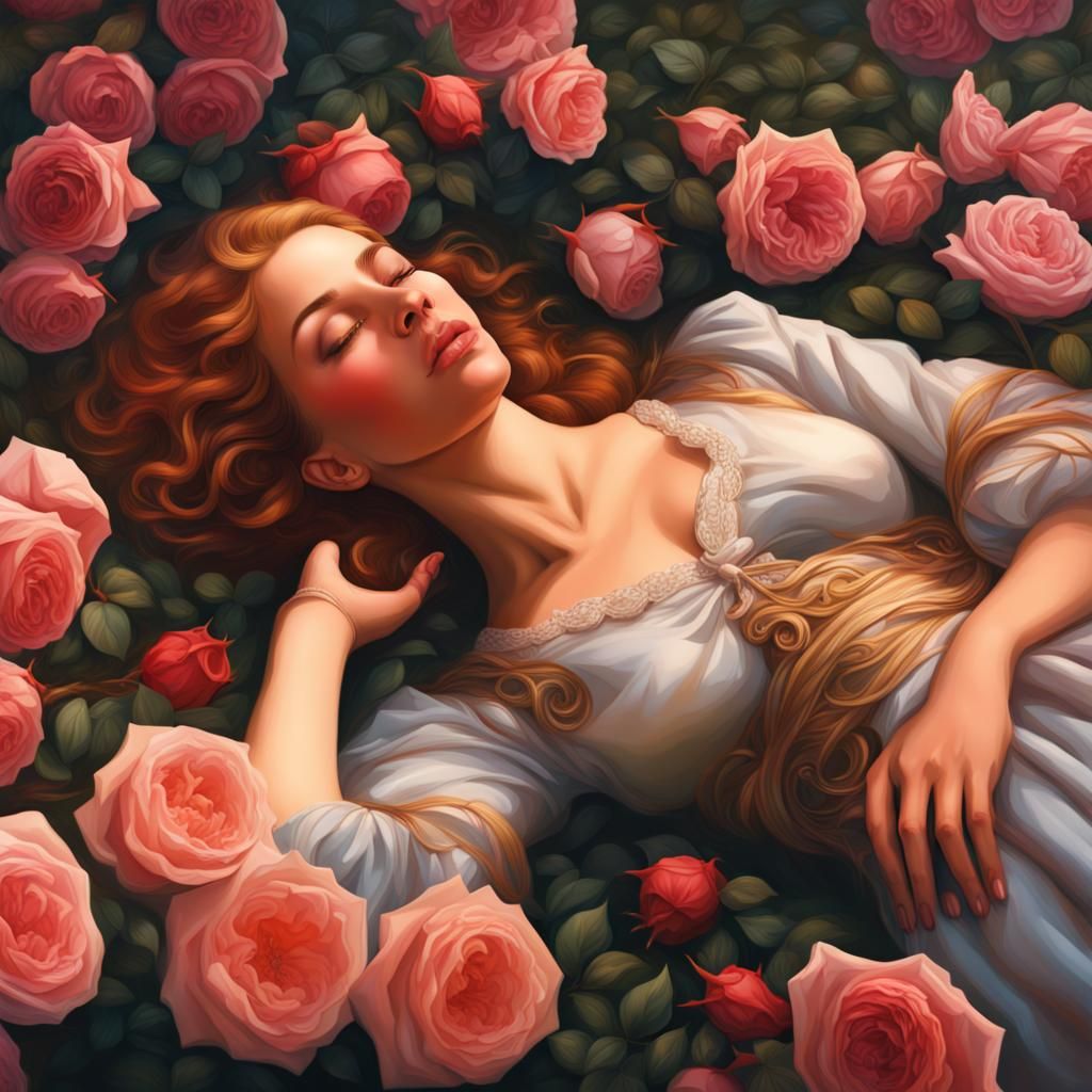 Renaissance Woman in Rose Garden: Hyperrealistic Art