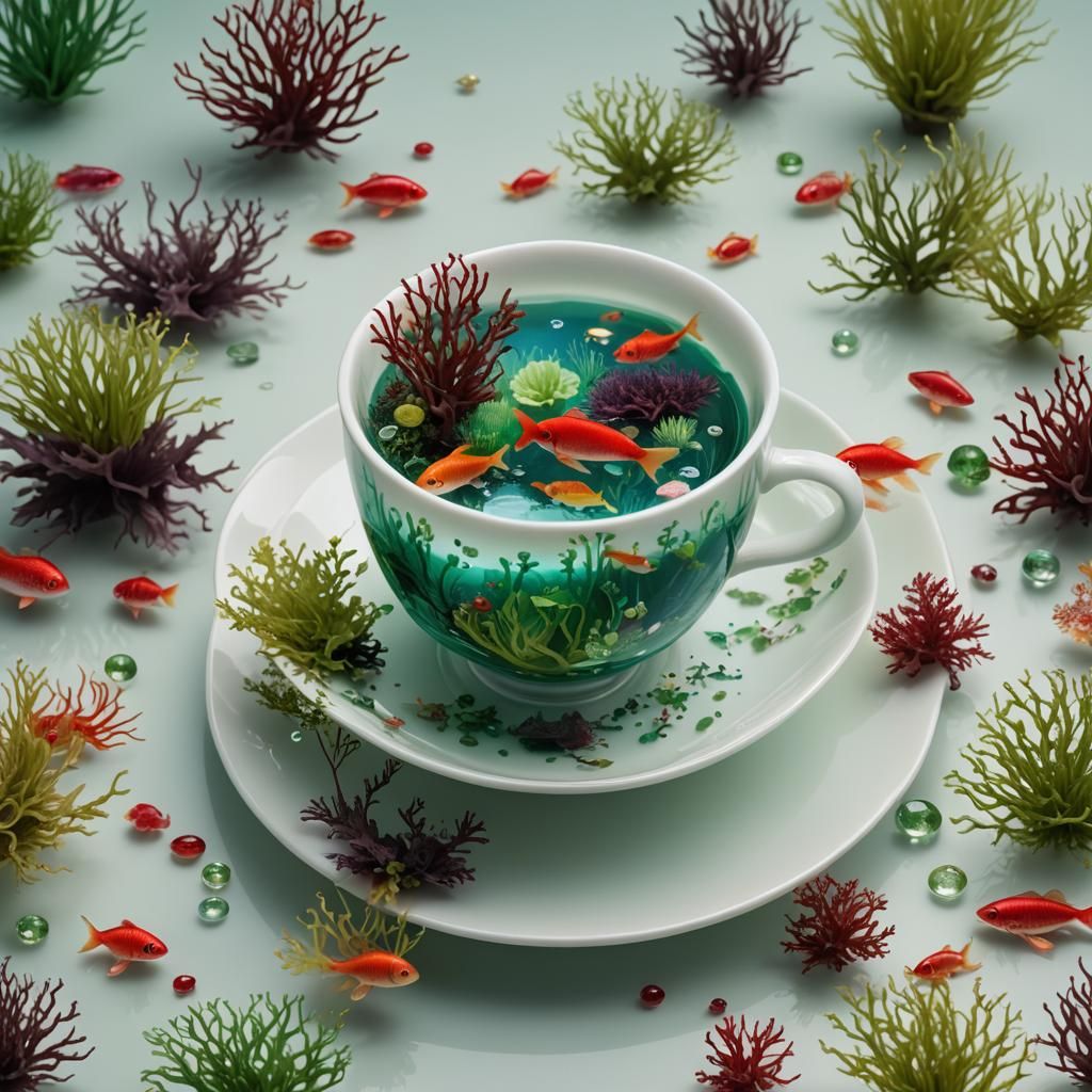 Miniature Underwater World in Porcelain Teacup