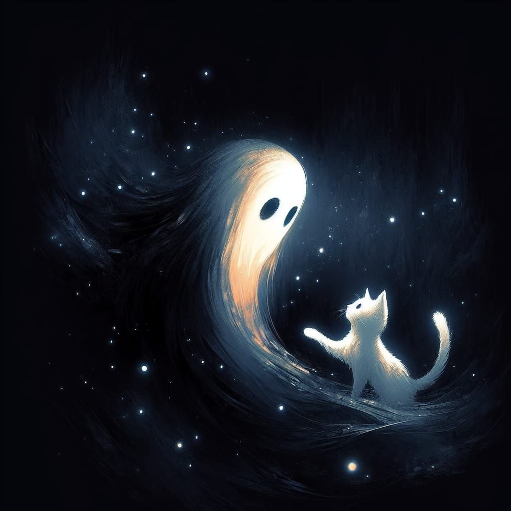 Ghost and Cat in Dark, 19th Century Style