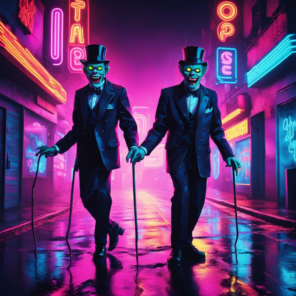 Retro Futuristic Duo of Zombie Monkey Clowns Tap Dancing in ...