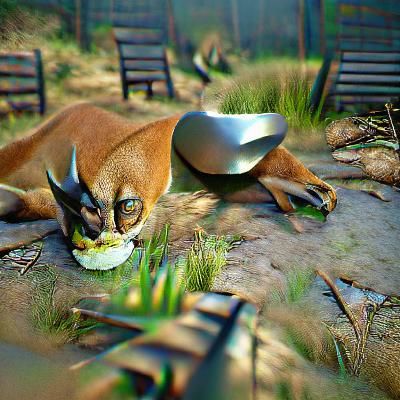 Caracal Eating Chicken: 8K 3D Render in CryEngine